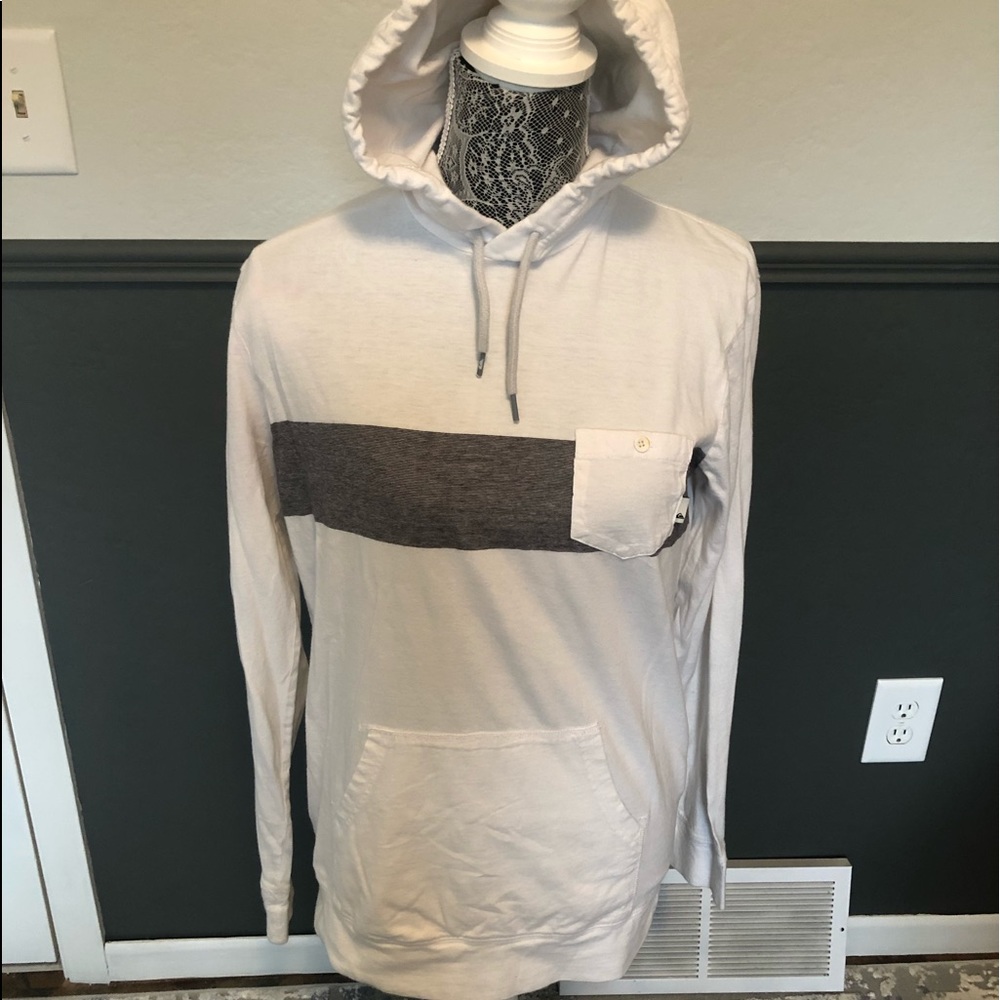 Quiksilver Hooded Pullover Men’s Small White Gray Lightweight Pocket Hoodie